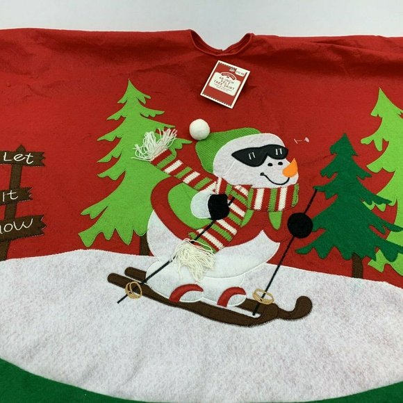 Tree Skirt Felt 48" Christmas Snowman Red White Green NEW - Picture 3 of 11